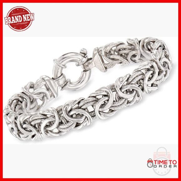 Jewelry - Italian Sterling Silver Byzantine Bracelet, 7 Inch, Textured & Polished